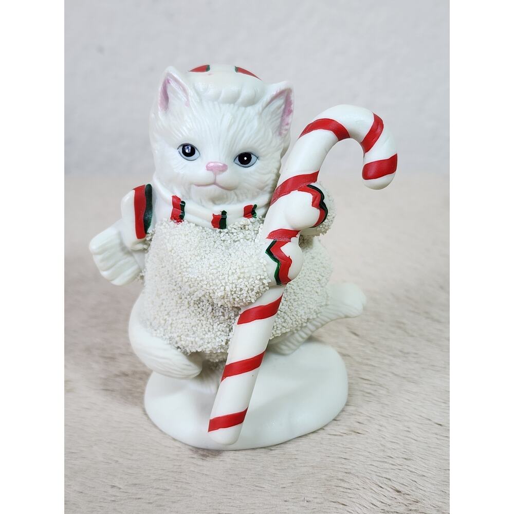 Lefton Kitty Snowflake White Figurine Year 1992 Christmas Holidays 3 1/4" Vtg